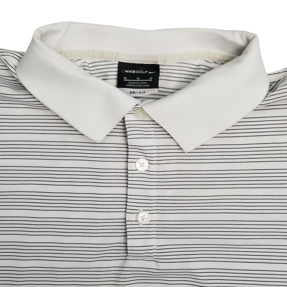 NIKE GOLF Polo Shirt, White Striped, Short Sleeve Dri-FIT m ens Size M